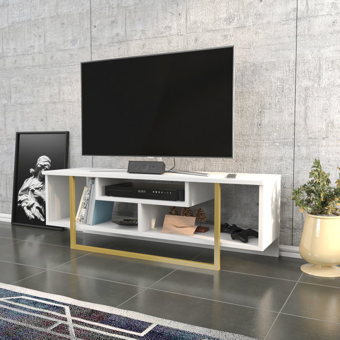 Hanah Home Asal 120 Soporte para TV Dorado y Blanco